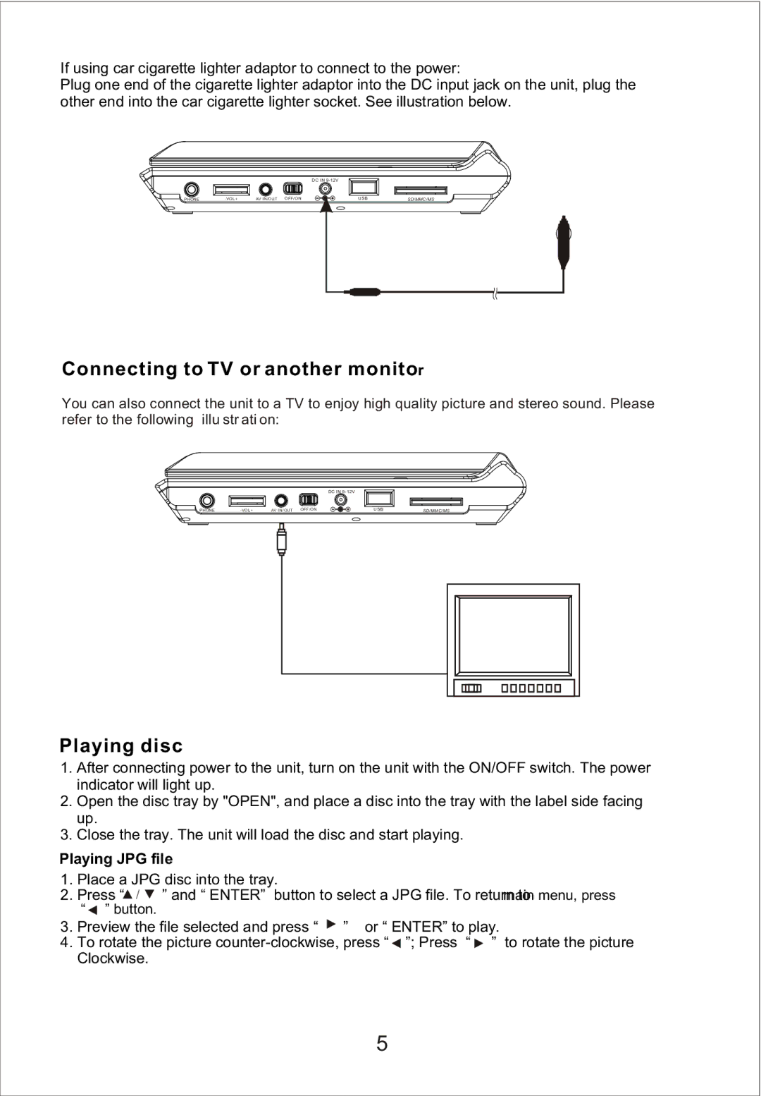 Sylvania SDVD9000 manual Connecting to TV or another monitor, Playing disc, Playing JPG file 