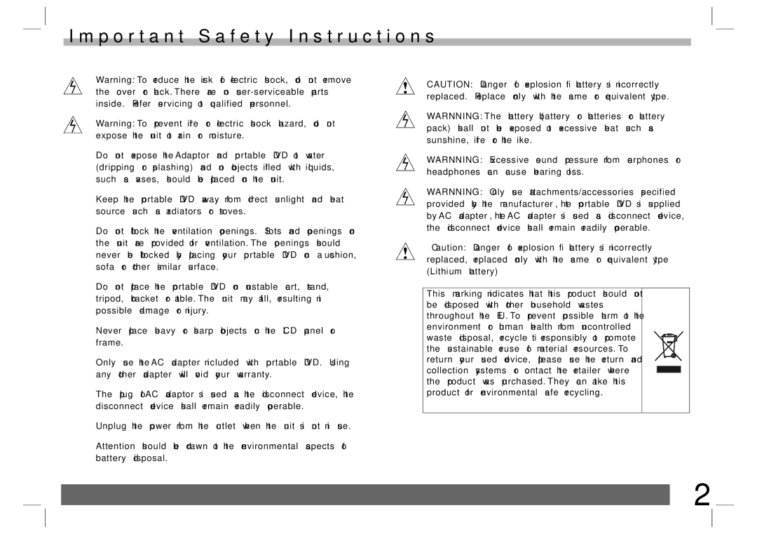 Sylvania SDVD9001-BLACK user manual Important Safety Instructions 