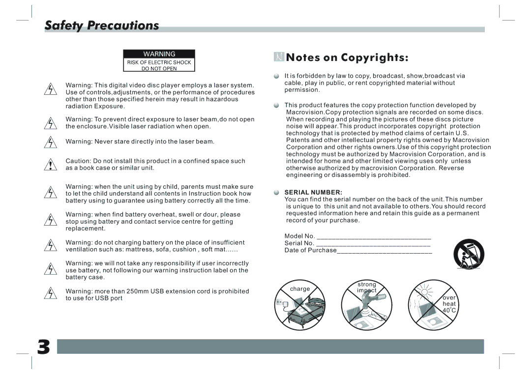 Sylvania SDVD9001-BLACK user manual Safety Precautions, Serial Number 