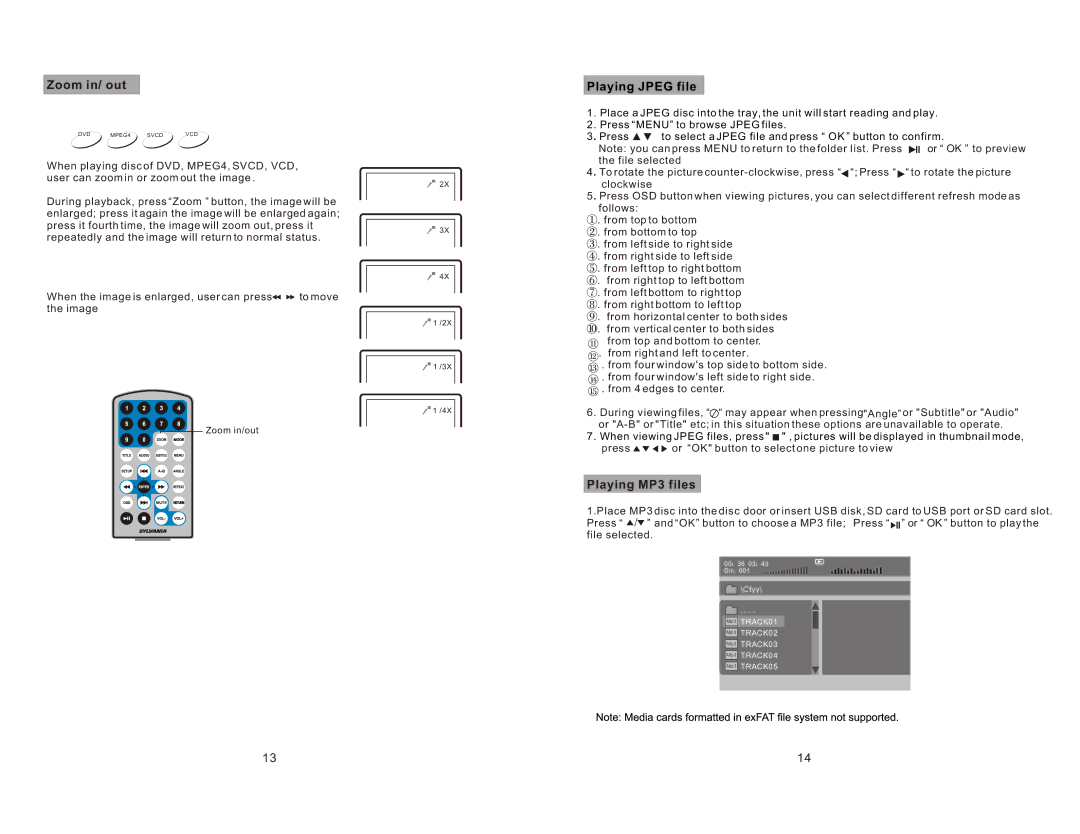 Sylvania SDVD9004 manual Zoom in/ out, Playing MP3 files 