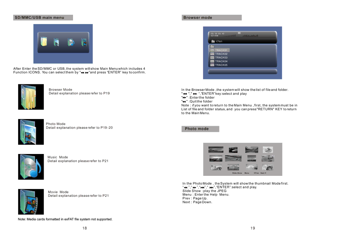 Sylvania SDVD9957 manual SD/MMC/USB main menu, Browser mode, Photo mode 