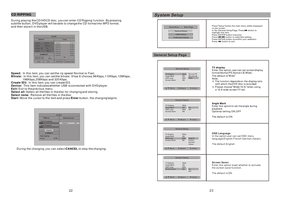 Sylvania SDVD9957 manual System Setup, General Setup 