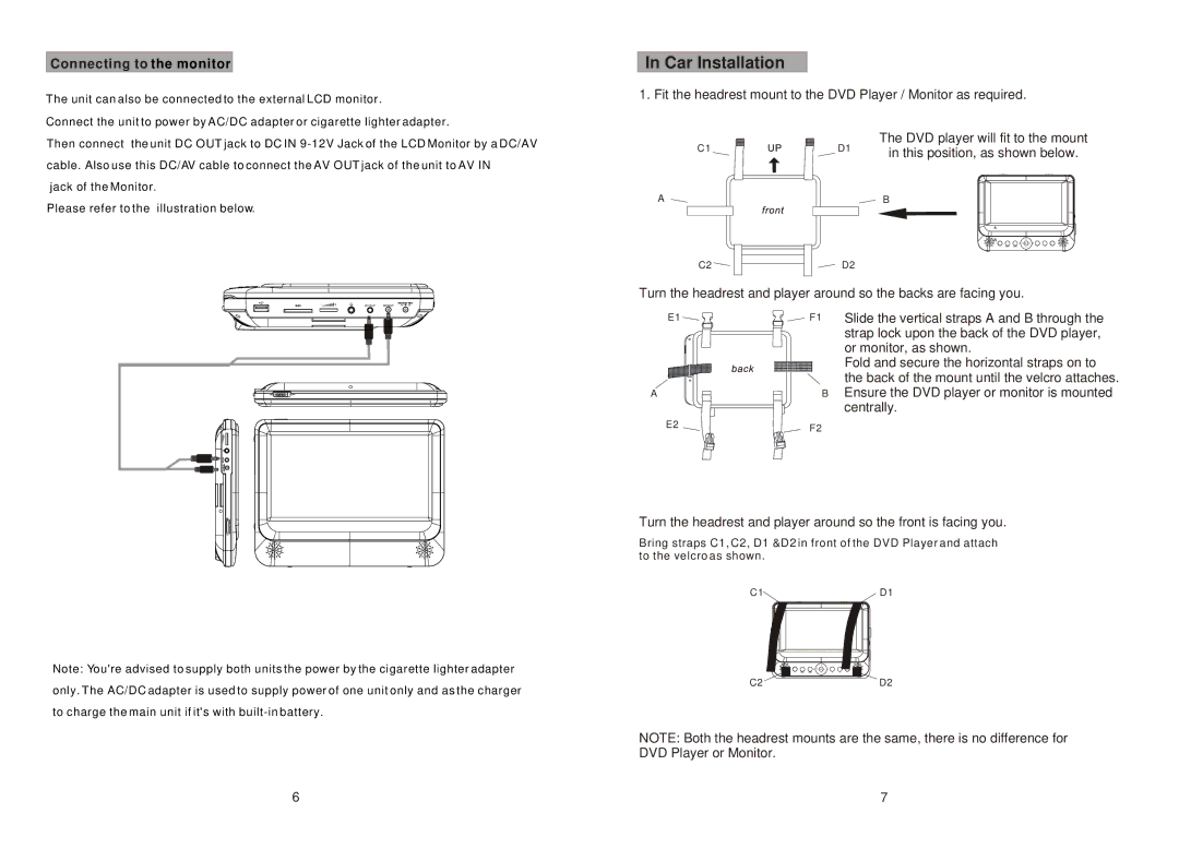 Sylvania SDVD9957 manual Car Installation, Connecting to the monitor 