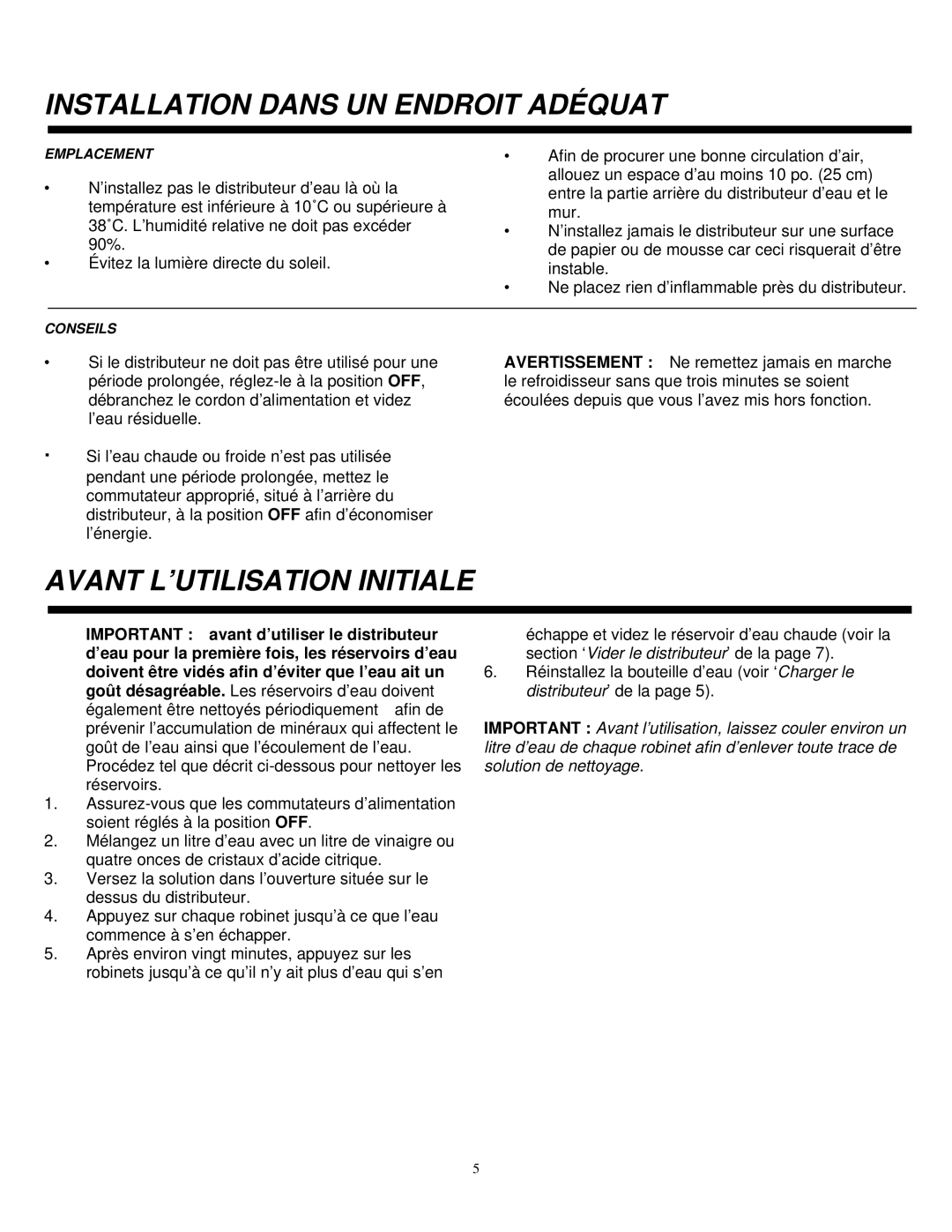 Sylvania SE80092 instruction manual Installation Dans UN Endroit Adéquat, Avant L’UTILISATION Initiale 