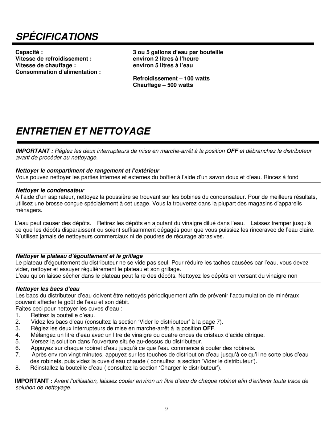 Sylvania SE80092 instruction manual Spécifications, Entretien ET Nettoyage 