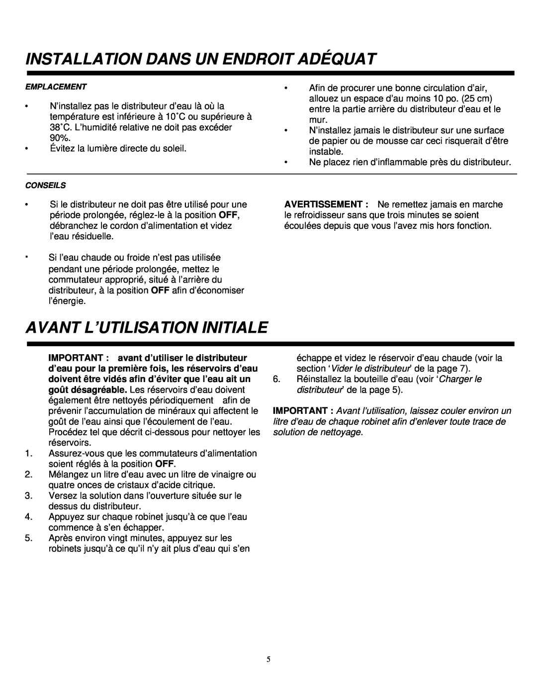 Sylvania SE80092 instruction manual Installation Dans Un Endroit Adéquat, Avant L’Utilisation Initiale 