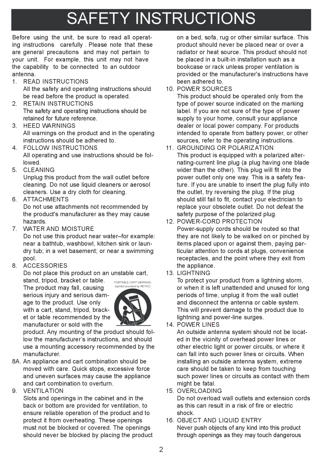 Sylvania SIP1005B Read Instructions, Retain Instructions, Heed Warnings, Follow Instructions, Cleaning, Attachments 