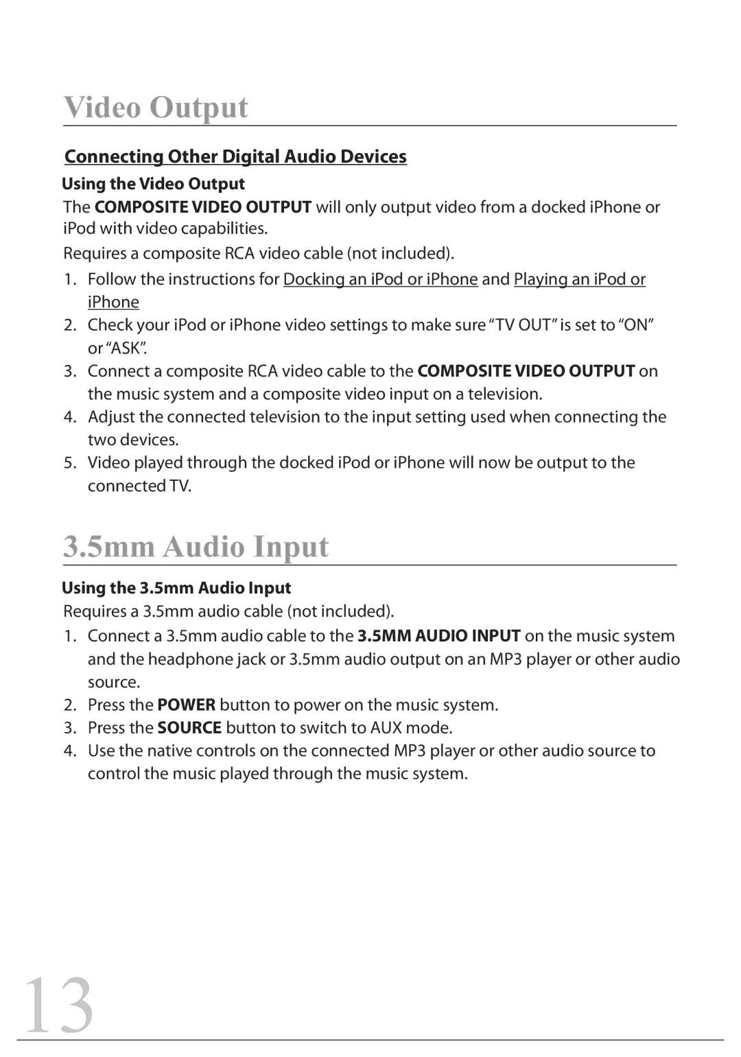 Sylvania SIP1527 instruction manual Using the Video Output, Using the 3.5mm Audio Input 