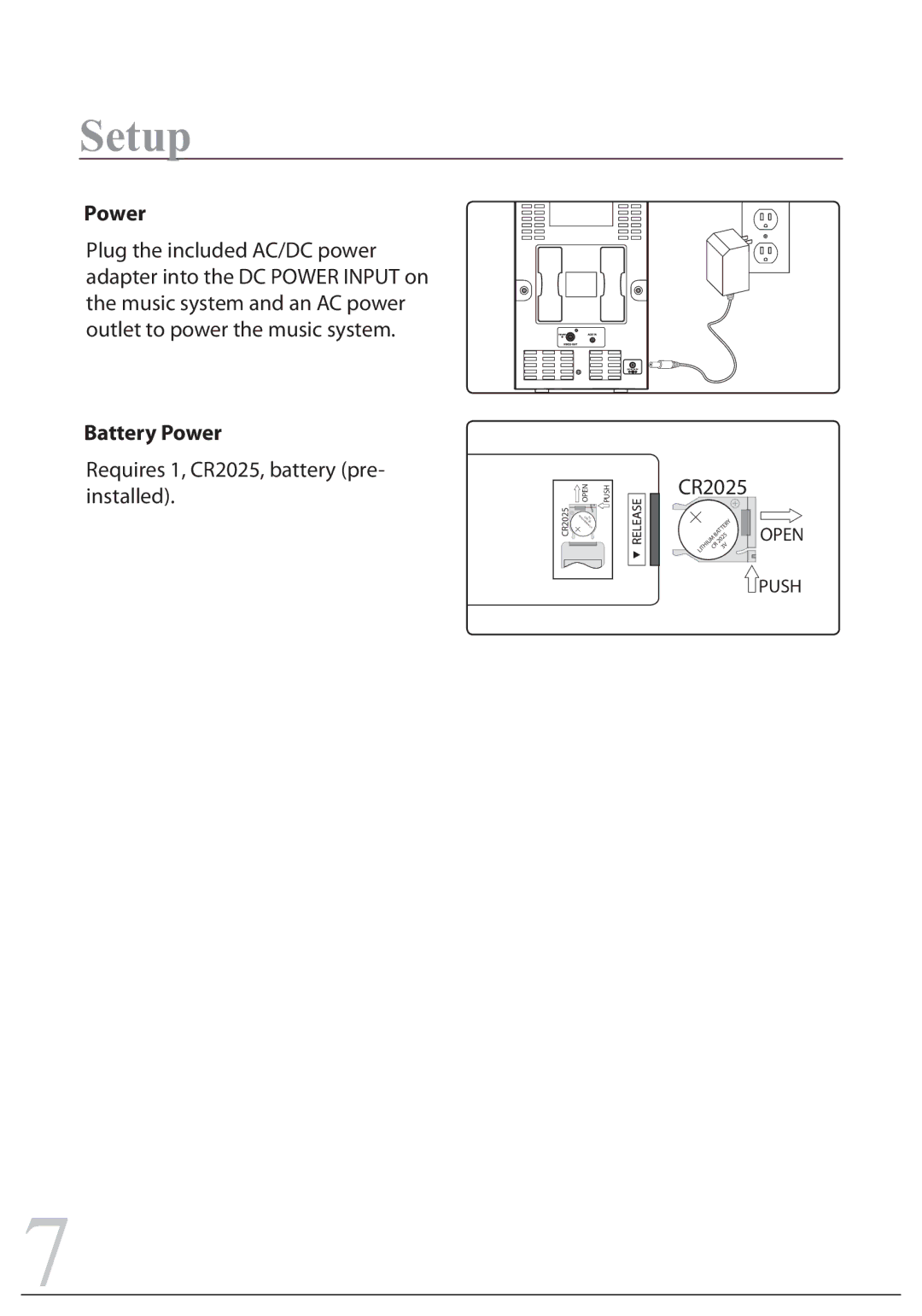 Sylvania SIP1527 instruction manual Setup, Battery Power 