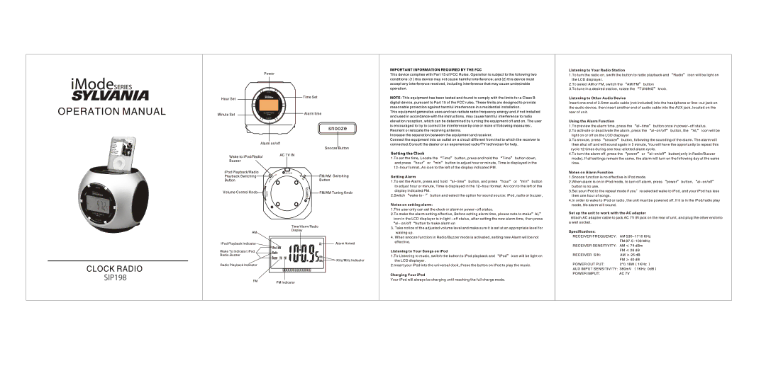 Sylvania SIP198 manual 