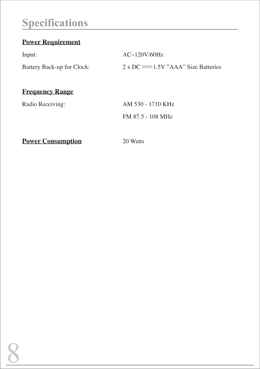 Sylvania SIP215 instruction manual Specifications 