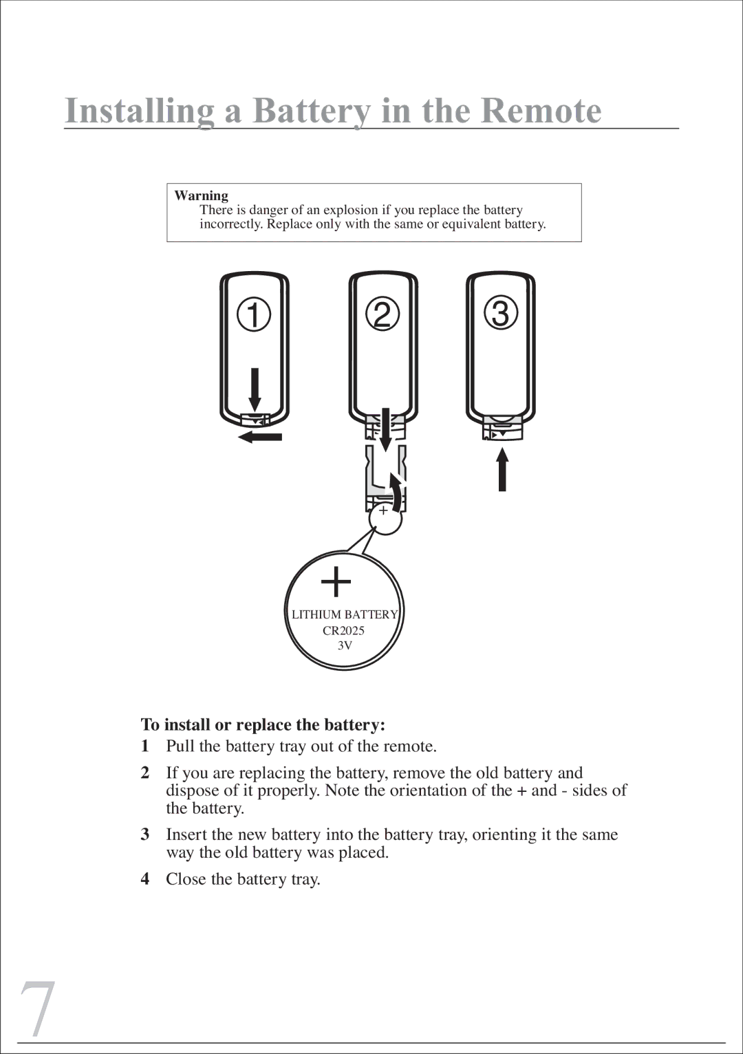 Sylvania SIP220 instruction manual Installing a Battery in the Remote, To install or replace the battery 