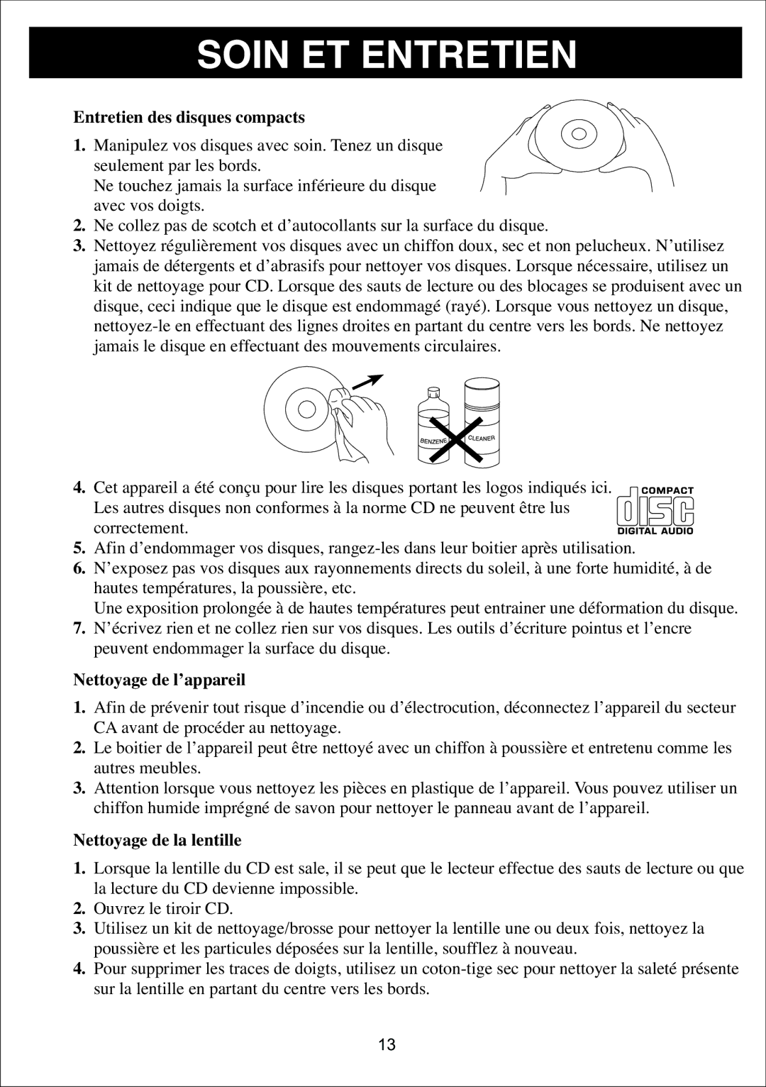 Sylvania SIP3019 manual Soin ET Entretien 