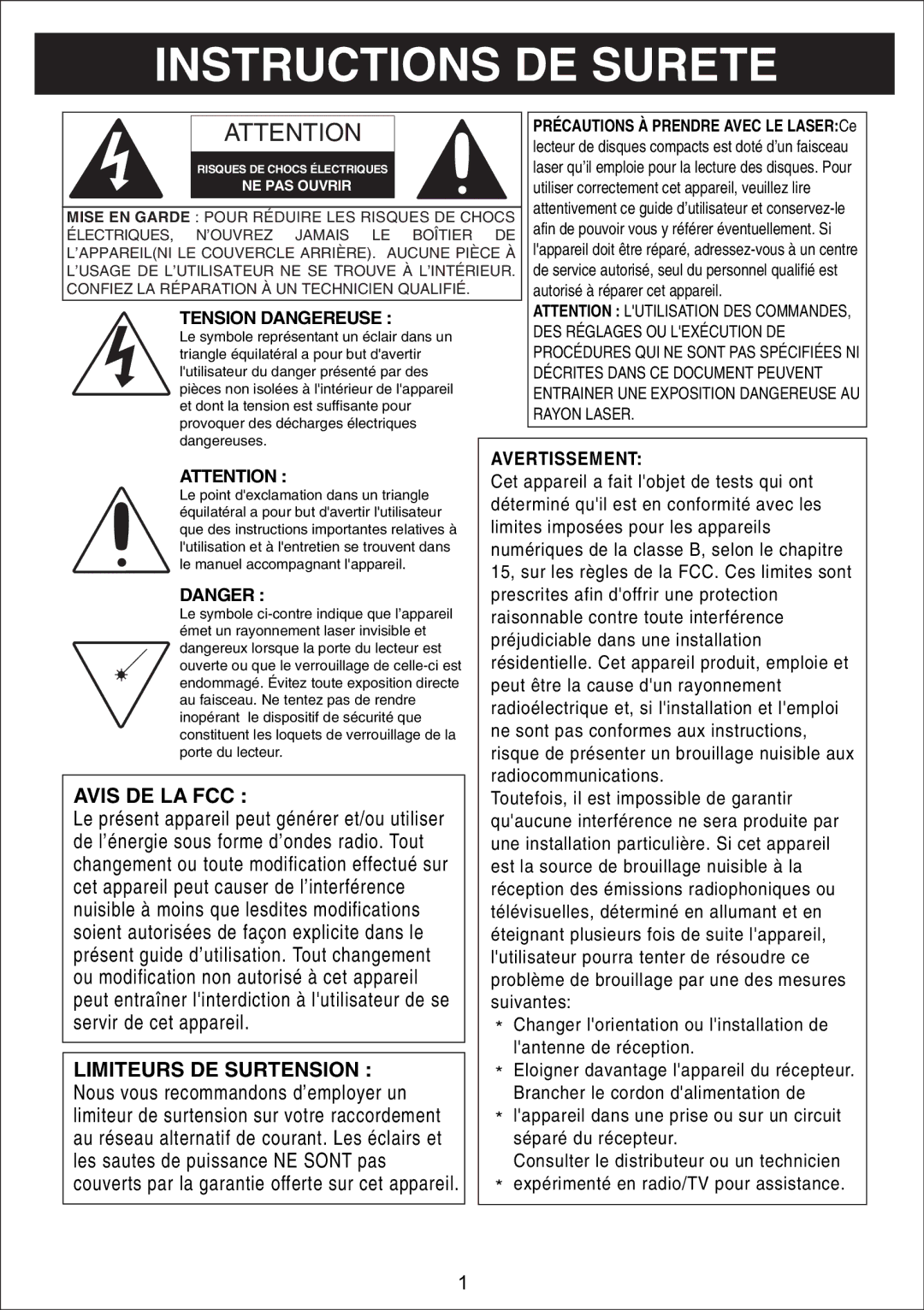 Sylvania SIP3019 manual Instructions DE Surete 