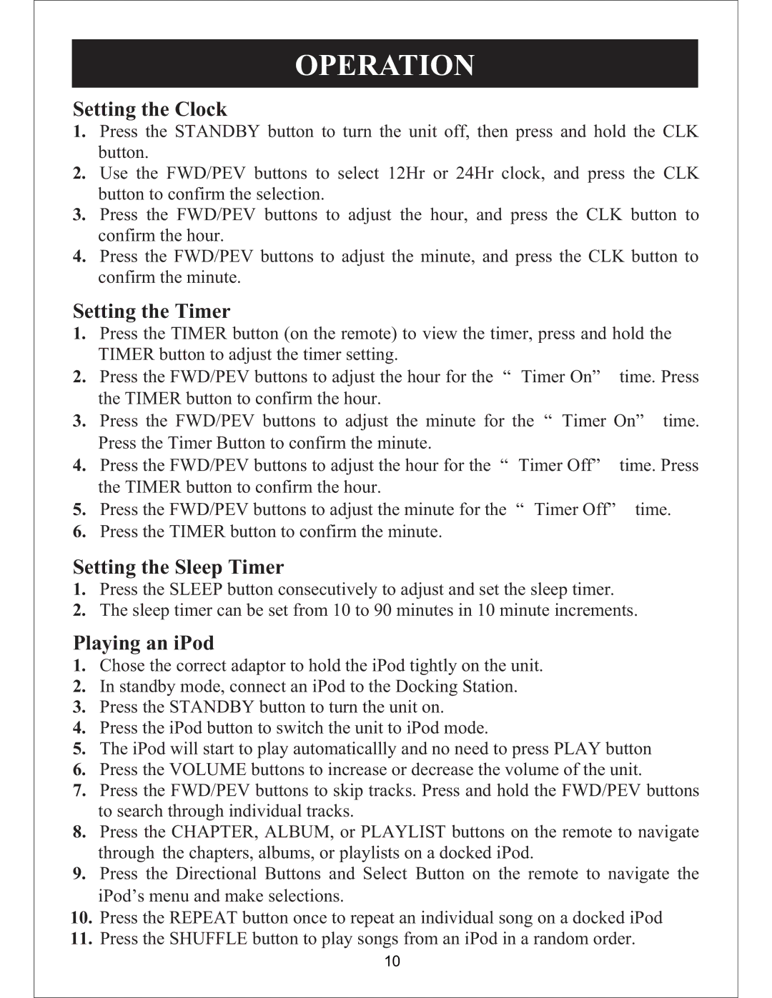 Sylvania SIP3019 instruction manual Operation 