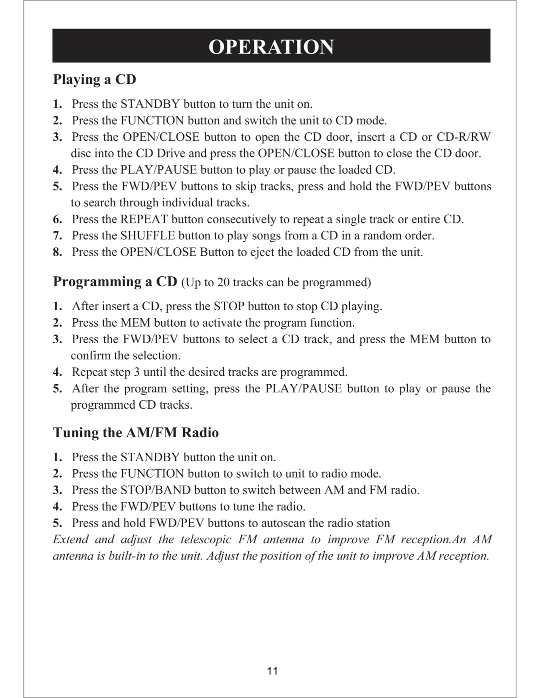 Sylvania SIP3019 instruction manual Operation 