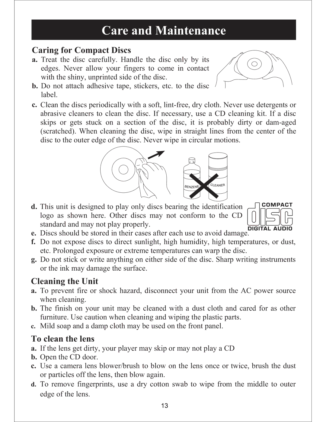 Sylvania SIP3019 instruction manual Care and Maintenance 