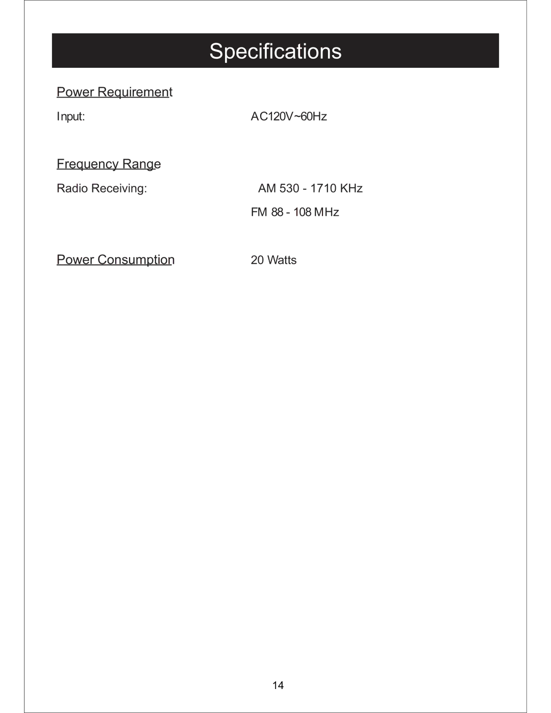 Sylvania SIP3019 instruction manual Specifications 