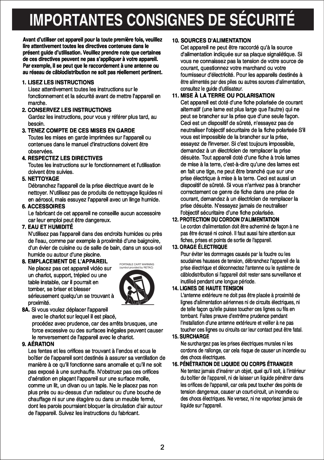 Sylvania SIP3019 manual Importantes Consignes De Sécurité 