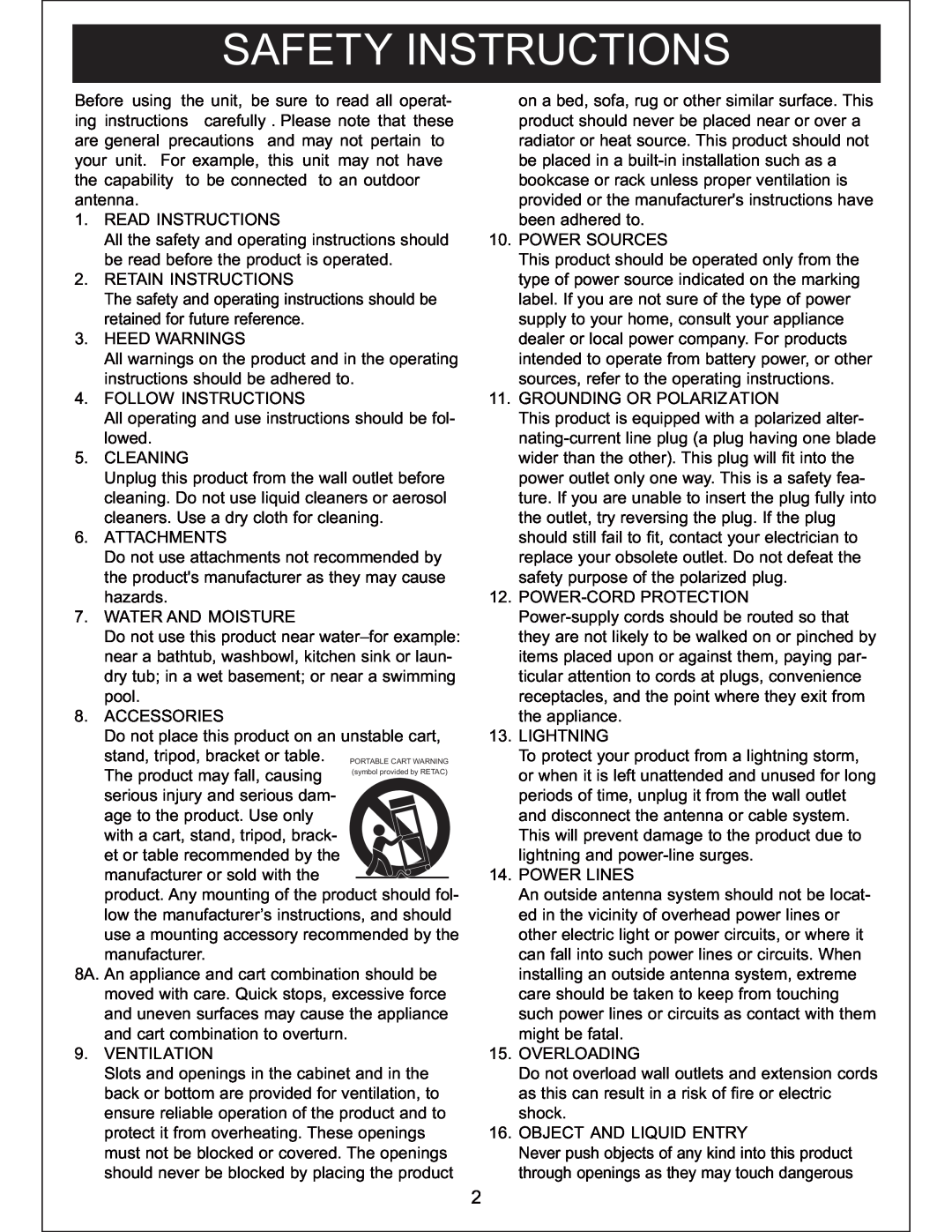 Sylvania SIP3019 instruction manual Safety Instructions, Read Instructions 