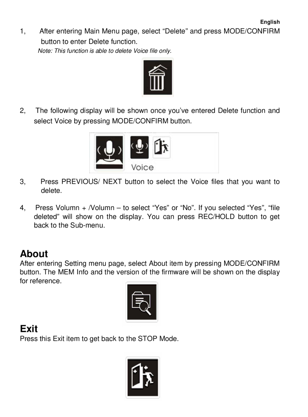 Sylvania SMP1015 user manual About, Exit 