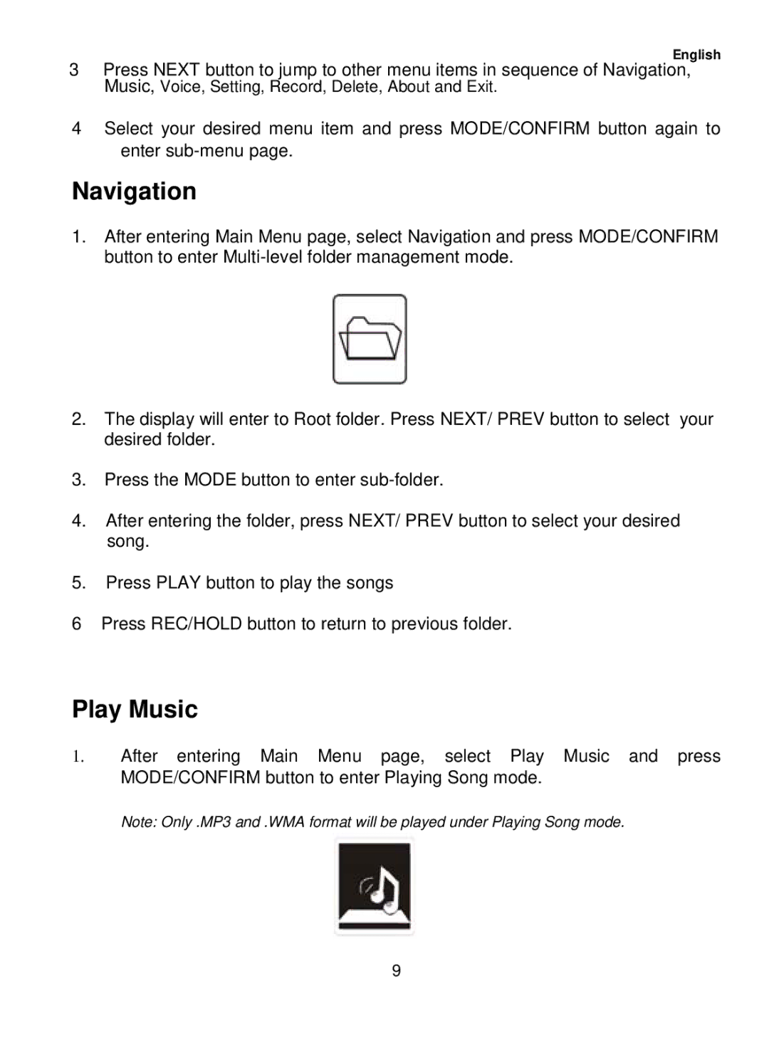 Sylvania SMP1015 user manual Navigation, Play Music 