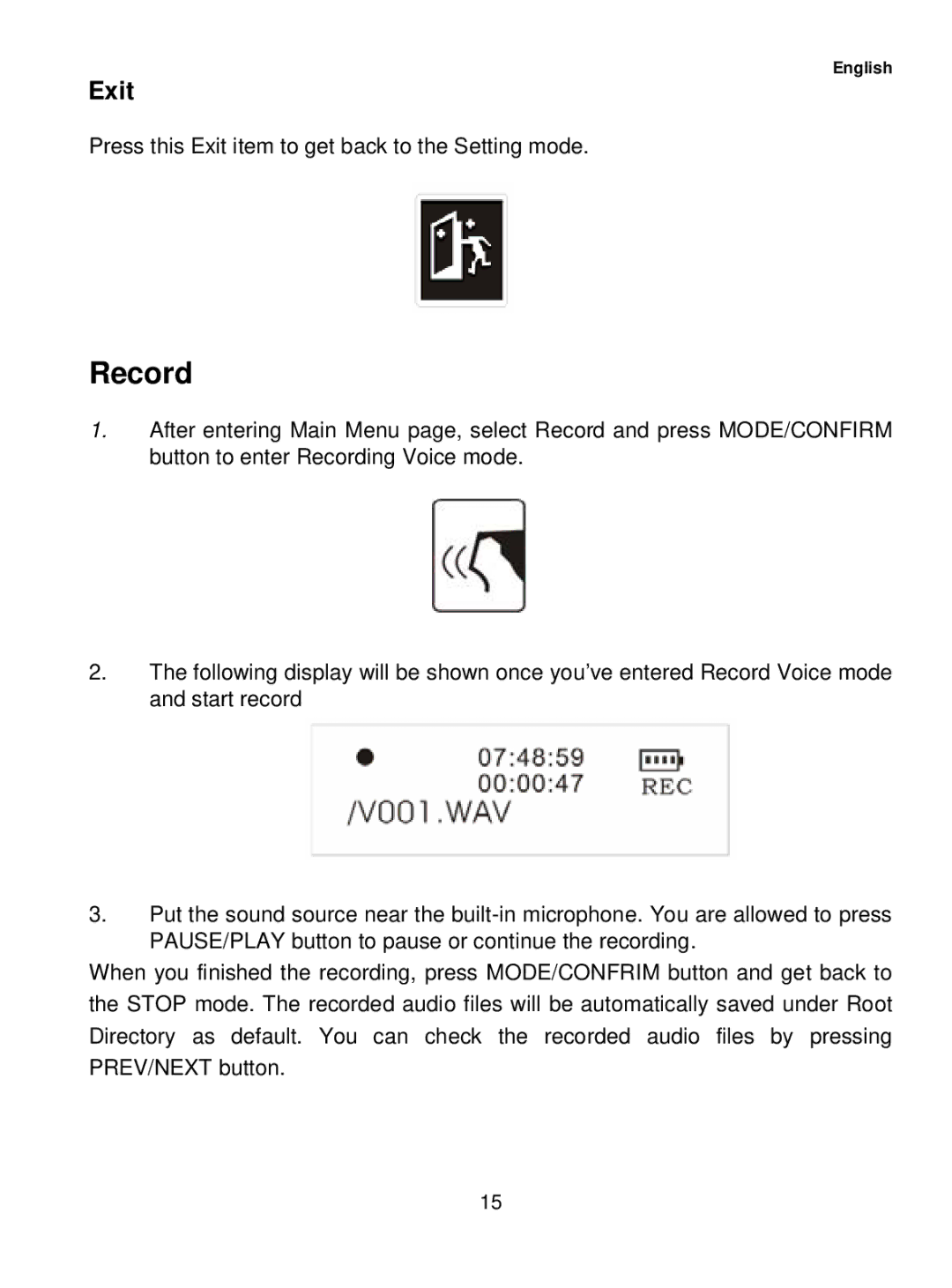 Sylvania SMP1036 user manual Record, Exit 