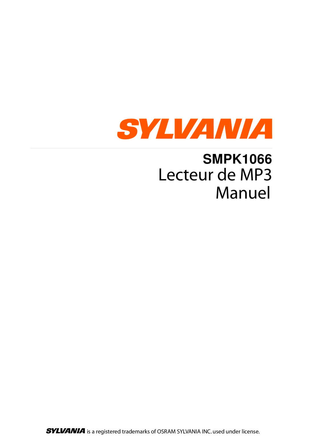 Sylvania SMPK1066 user manual Lecteur de MP3 Manuel 