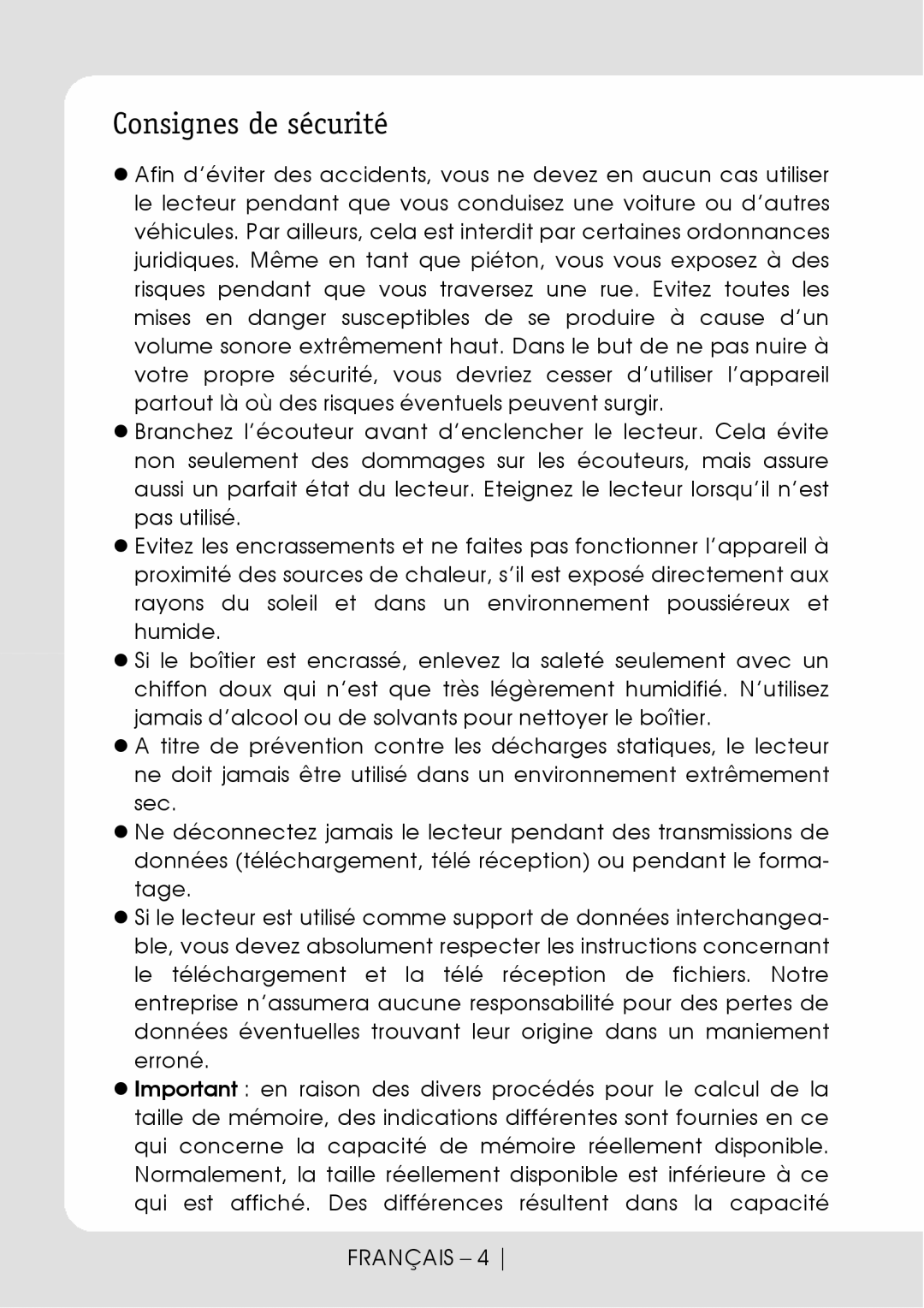 Sylvania SMPK1066 user manual Consignes de sécurité 