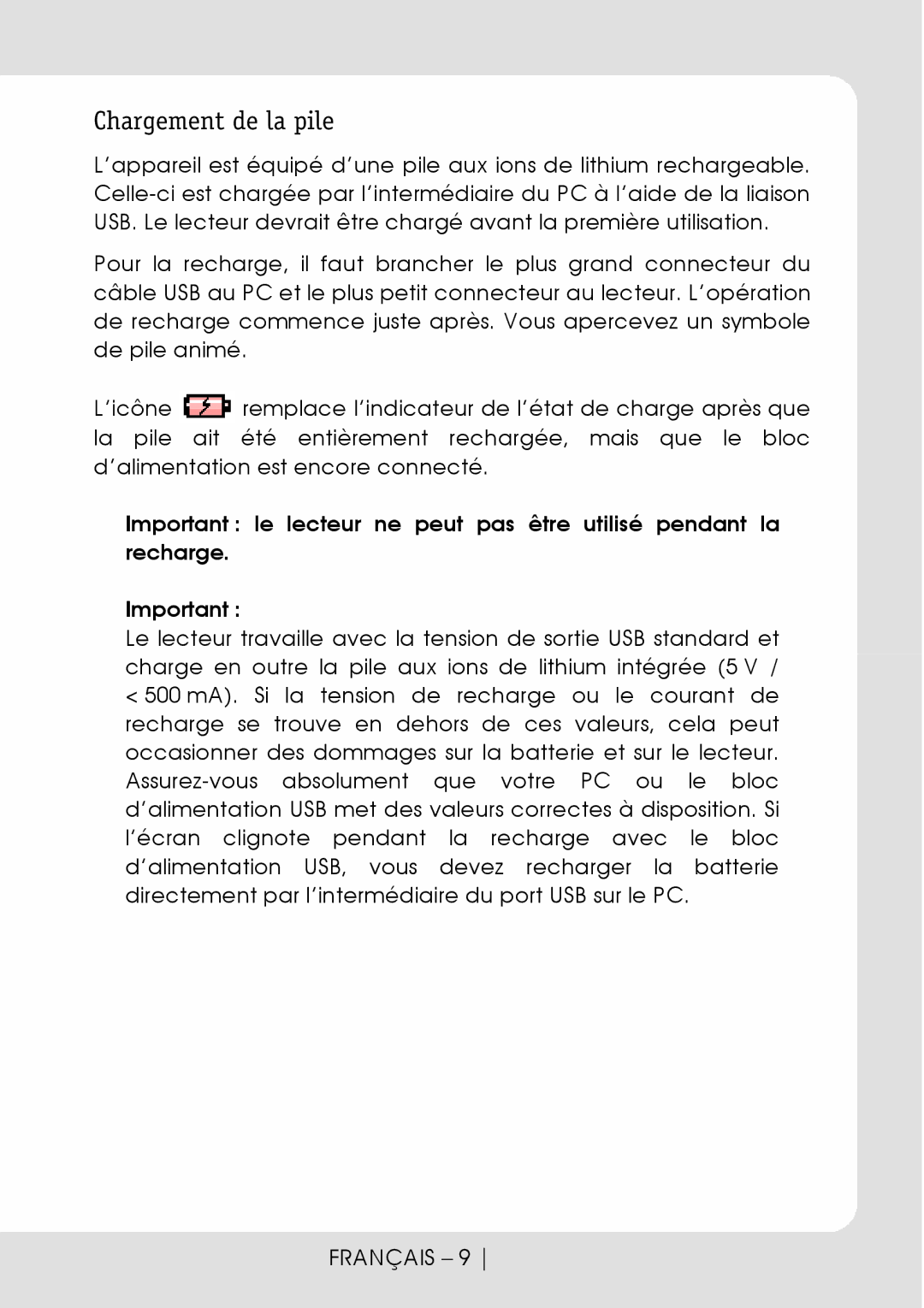 Sylvania SMPK1066 user manual Chargement de la pile 