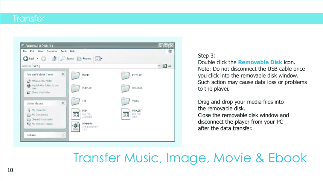 Sylvania SMPK2242 manual Transfer Music, lmage, Movie & Ebook 