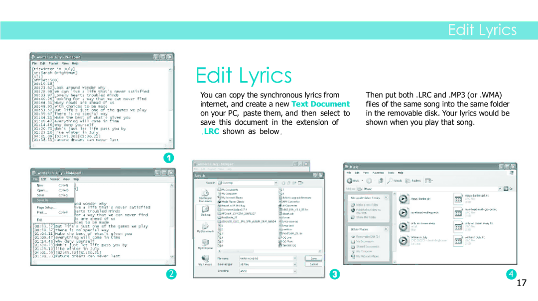 Sylvania SMPK2242 manual Edit Lyrics, You can copy the synchronous lyrics from 