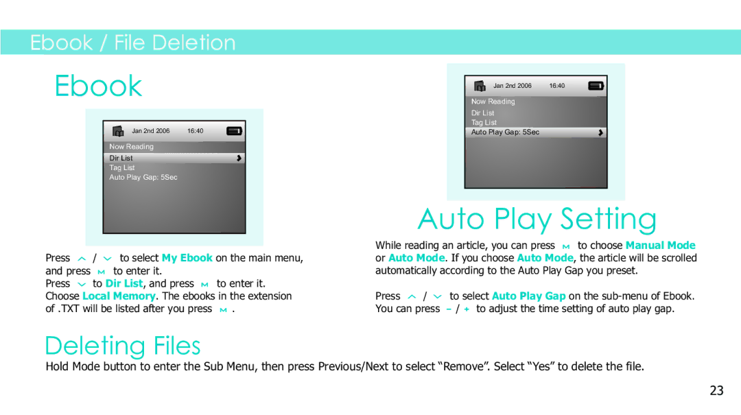 Sylvania SMPK2242 manual Ebook, Auto Play Setting 