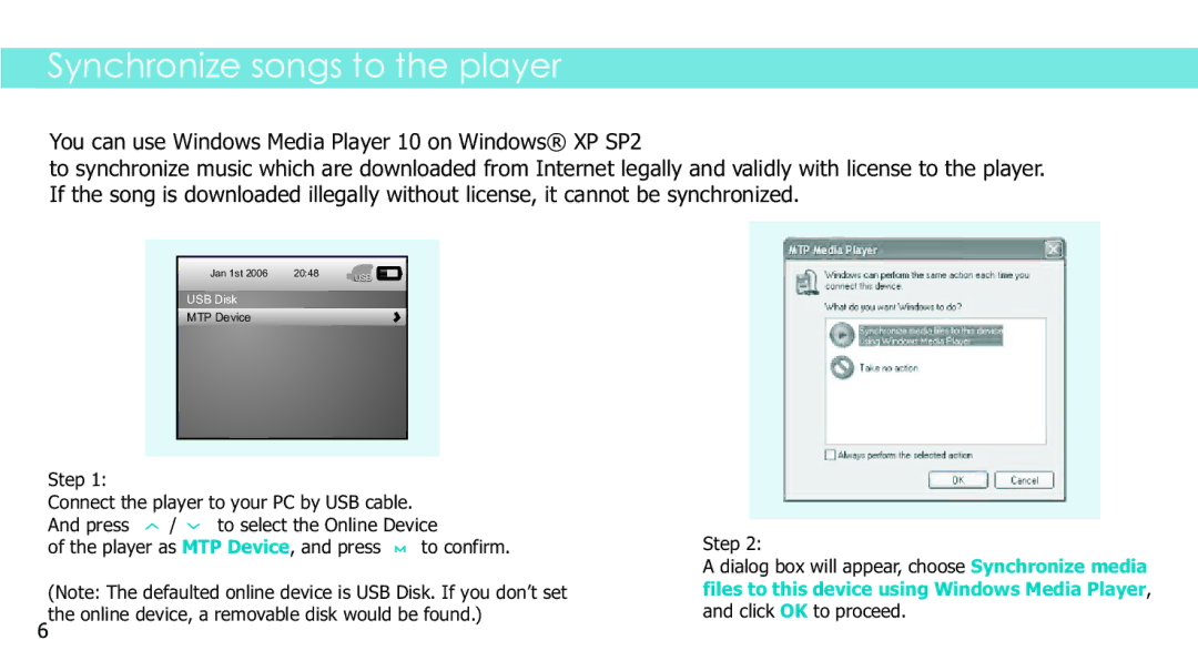 Sylvania SMPK2242 manual Synchronize songs to the player 