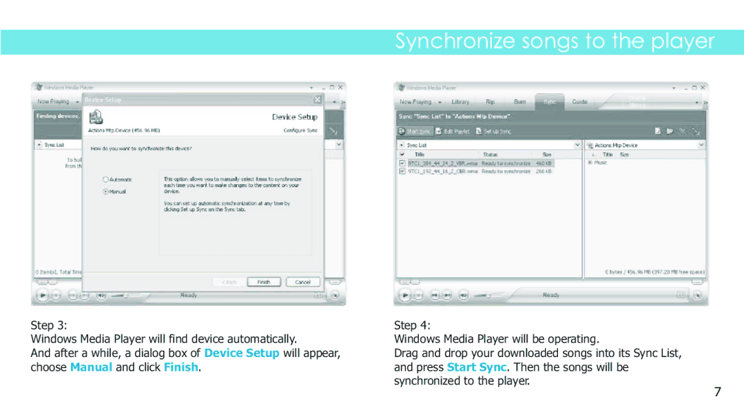 Sylvania SMPK2242 manual Synchronize songs to the player 