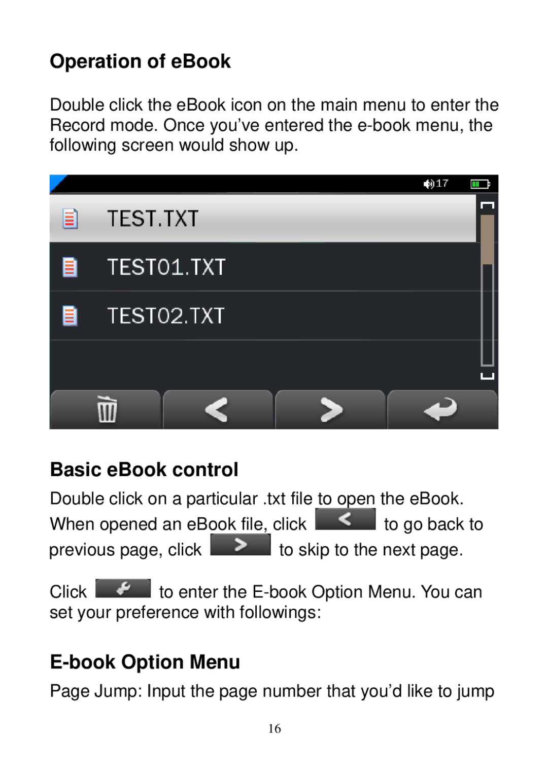 Sylvania SMPK3604 user manual Operation of eBook, Basic eBook control, Book Option Menu 