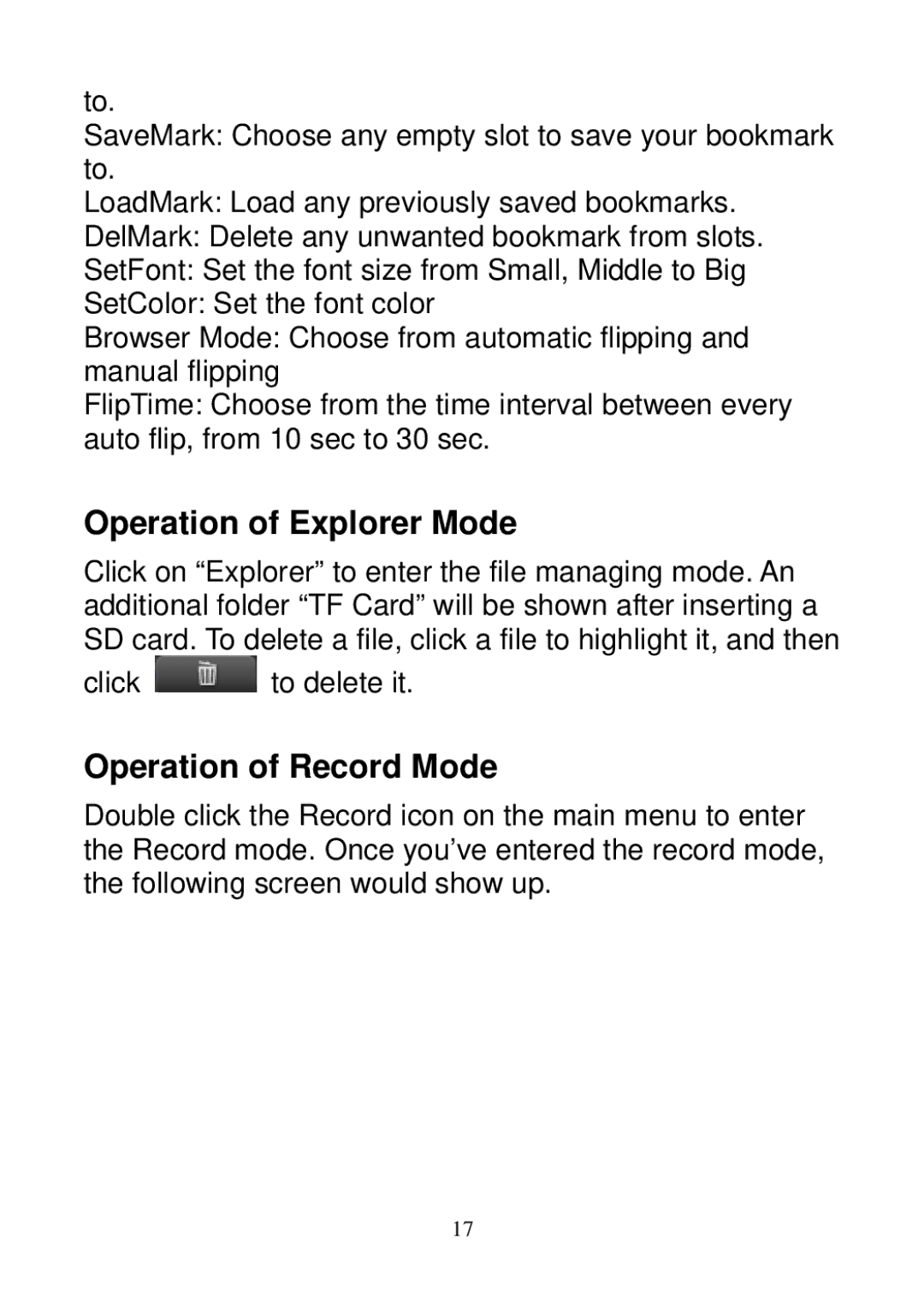 Sylvania SMPK3604 user manual Operation of Explorer Mode, Operation of Record Mode 