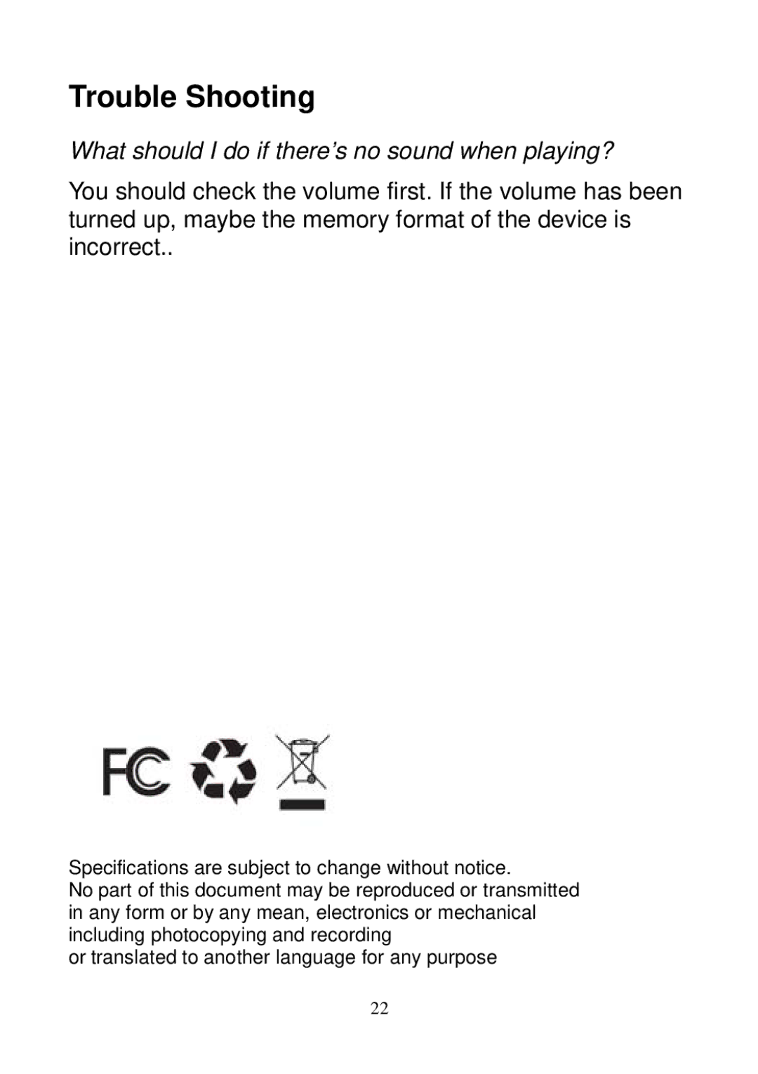 Sylvania SMPK3604 user manual What should I do if there’s no sound when playing? 