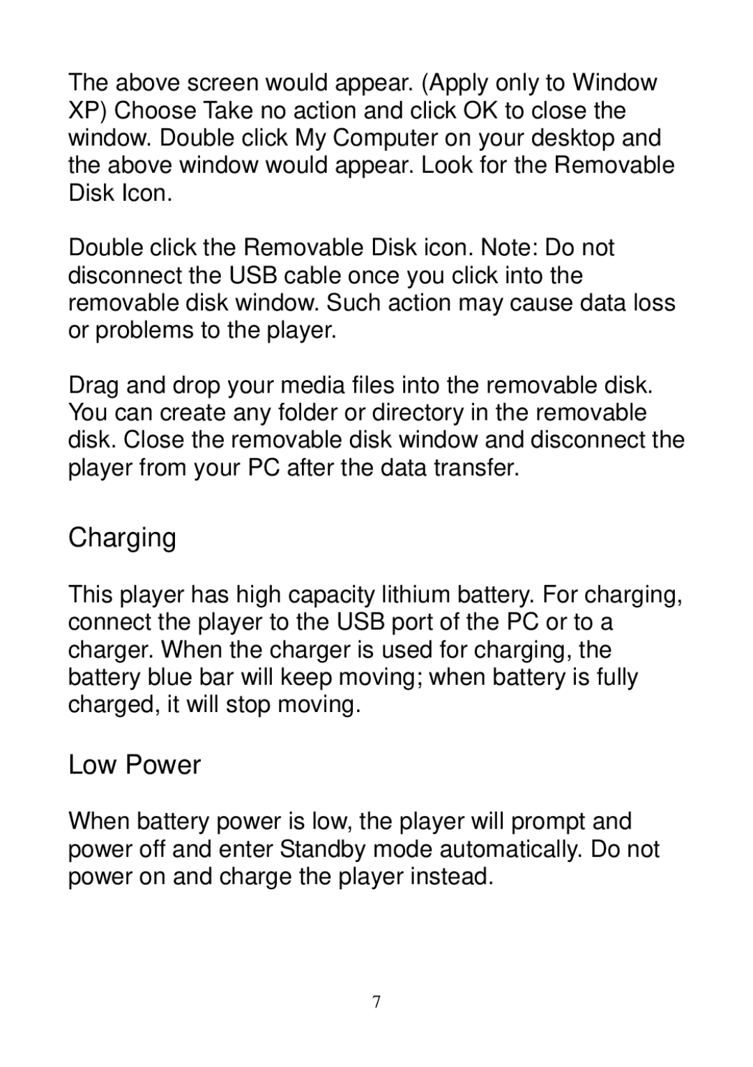 Sylvania SMPK3604 user manual Charging, Low Power 