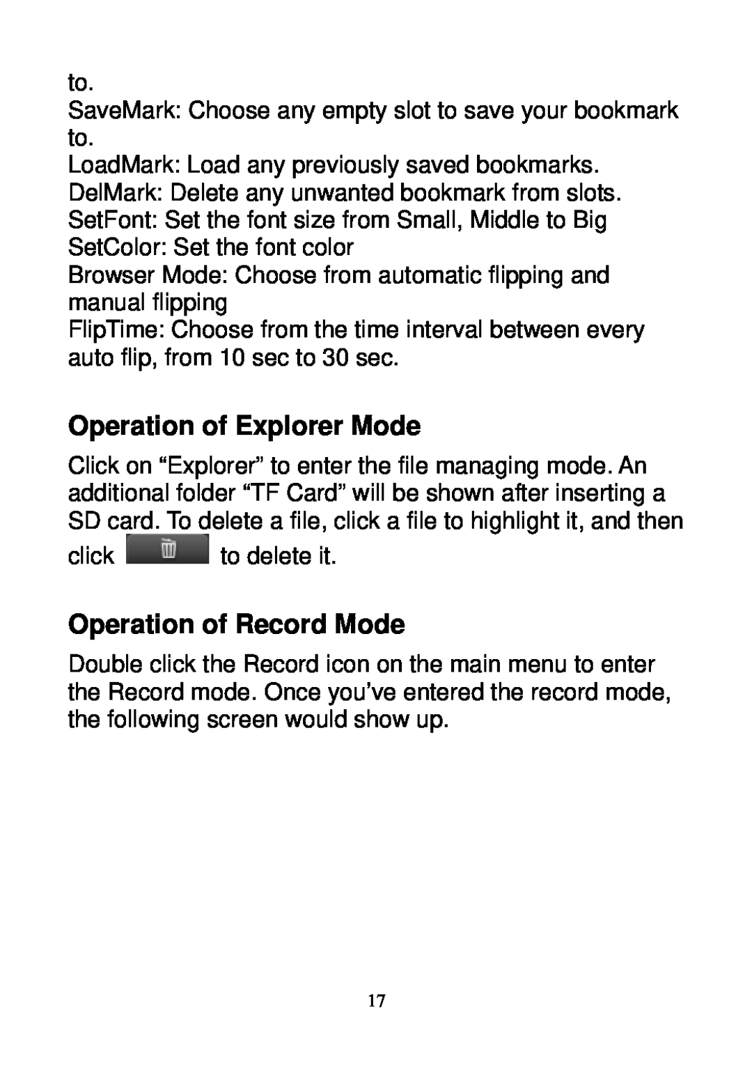 Sylvania SMPK3604 user manual Operation of Explorer Mode, Operation of Record Mode 