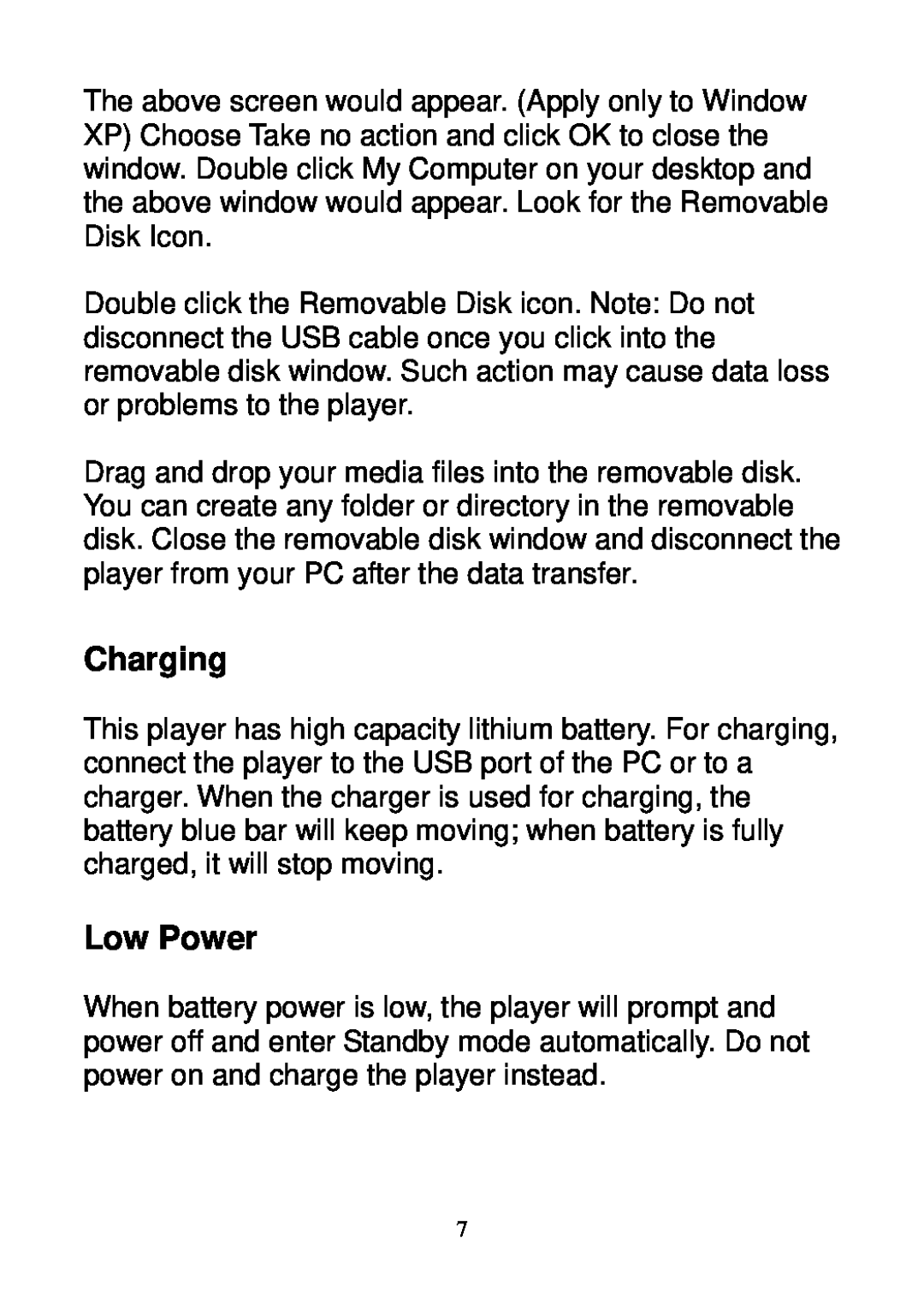 Sylvania SMPK3604 user manual Charging, Low Power 
