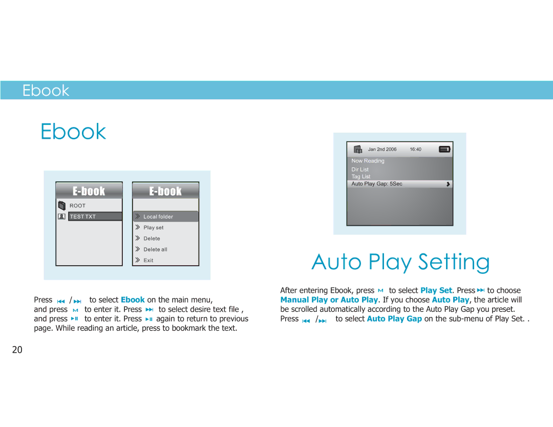 Sylvania SMPK4049 manual Ebook, Auto Play Setting 