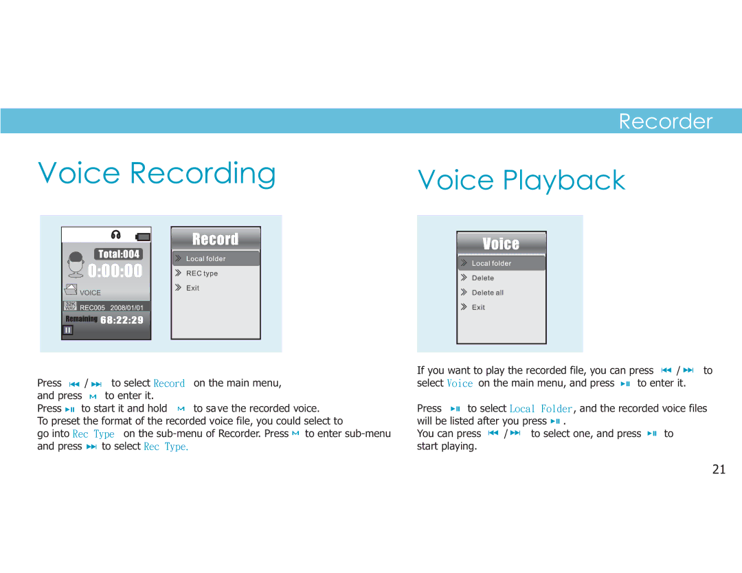 Sylvania SMPK4049 manual Voice Recording 