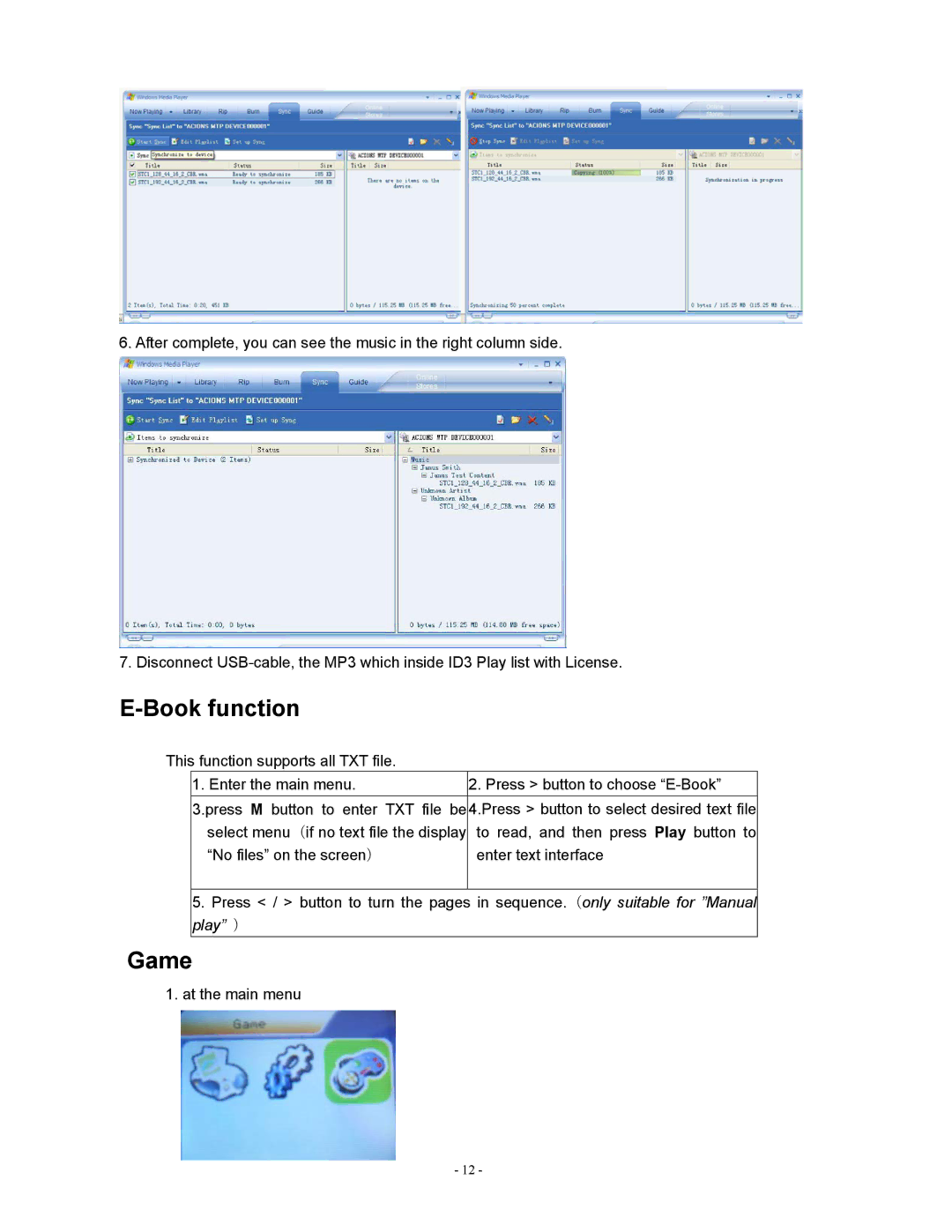 Sylvania SMPK4077 user manual Book function, Game 