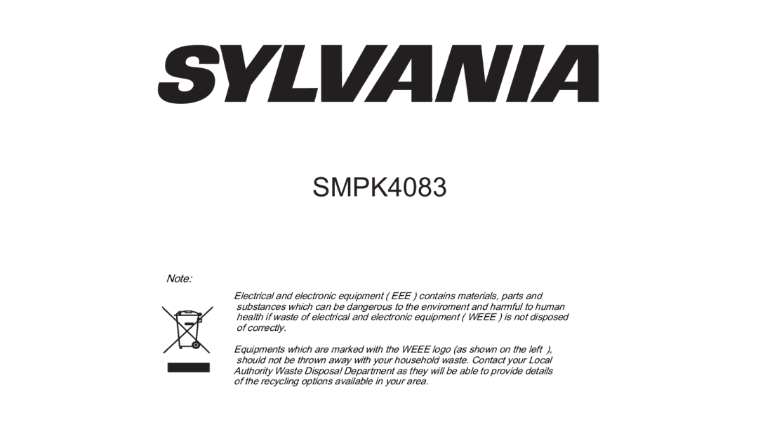 Sylvania SMPK4083 manual 