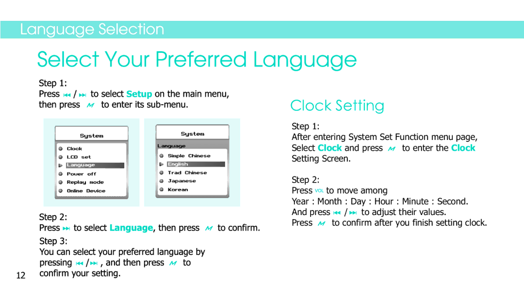 Sylvania SMPK4083 manual Clock Setting 