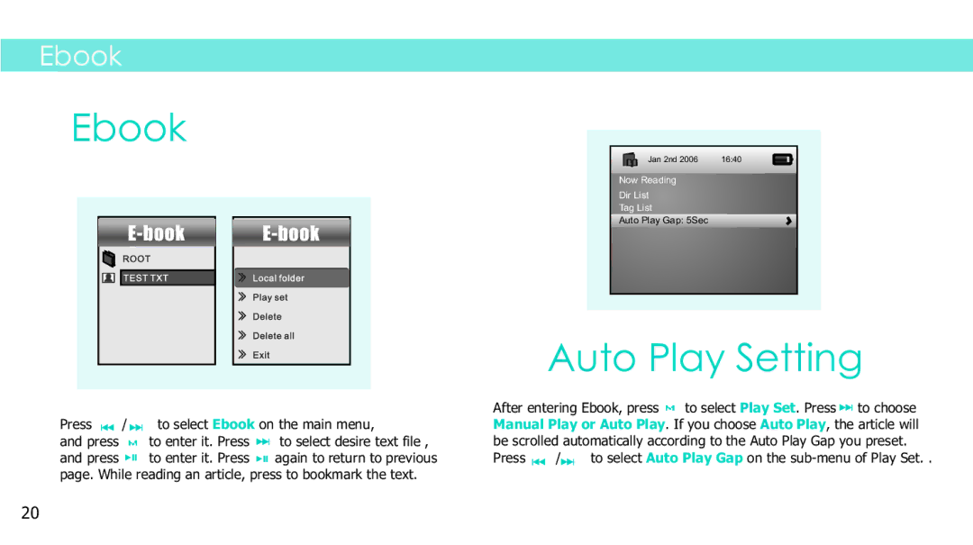 Sylvania SMPK4083 manual Ebook, Auto Play Setting 