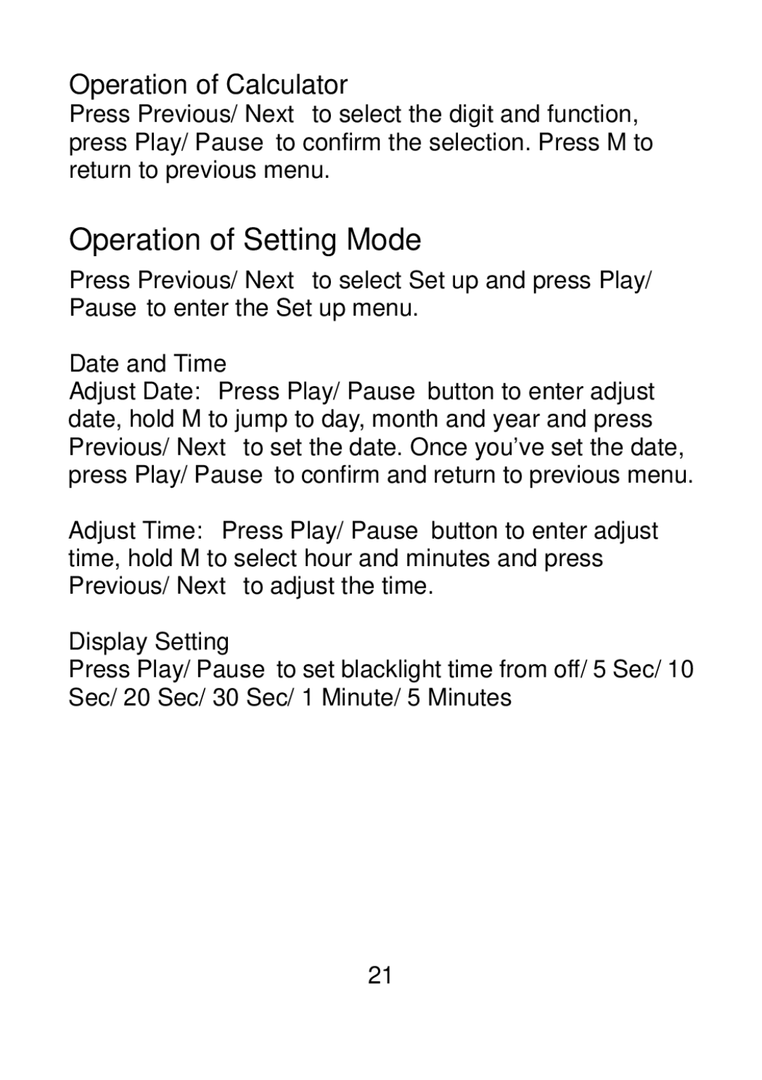 Sylvania SMPK4099 user manual Operation of Setting Mode, Operation of Calculator 