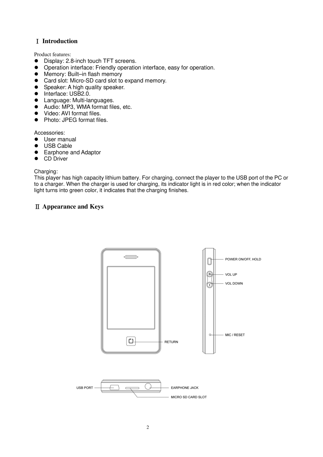 Sylvania SMPK7634 user manual Ⅰ Introduction, Ⅱ Appearance and Keys 