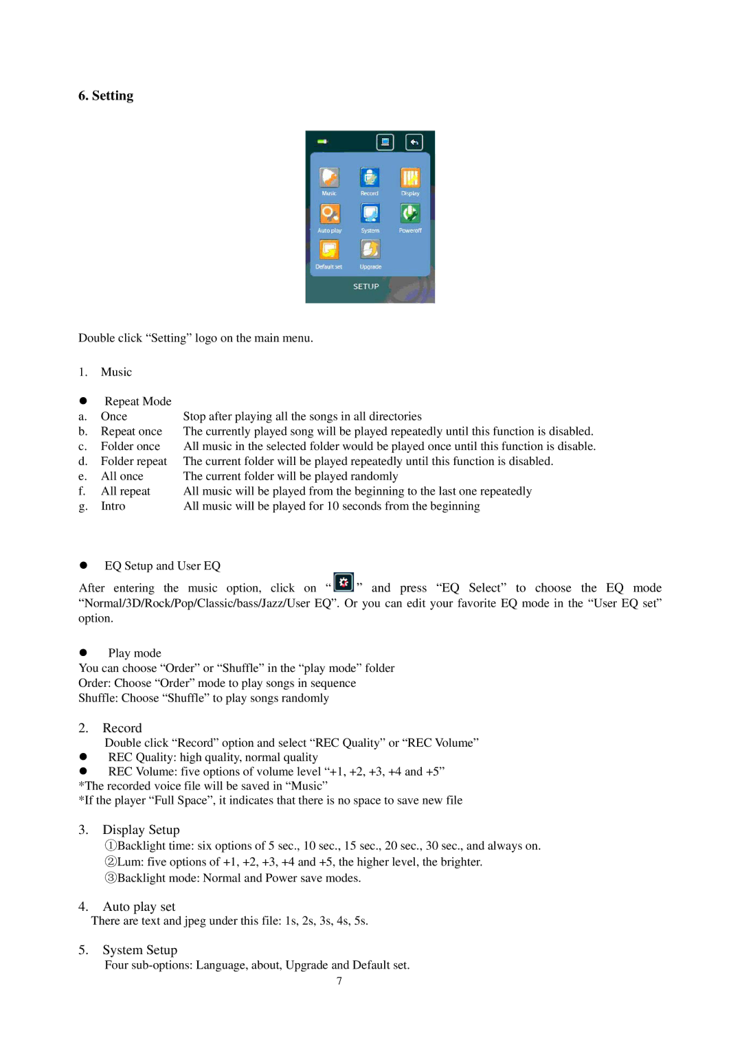 Sylvania SMPK7634 user manual Setting, Record 